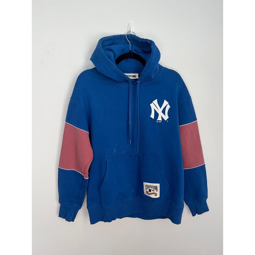 Cooperstown‎ Collection Yankees Hoodie Women M Blue Pink Colorblock MLB Pullover